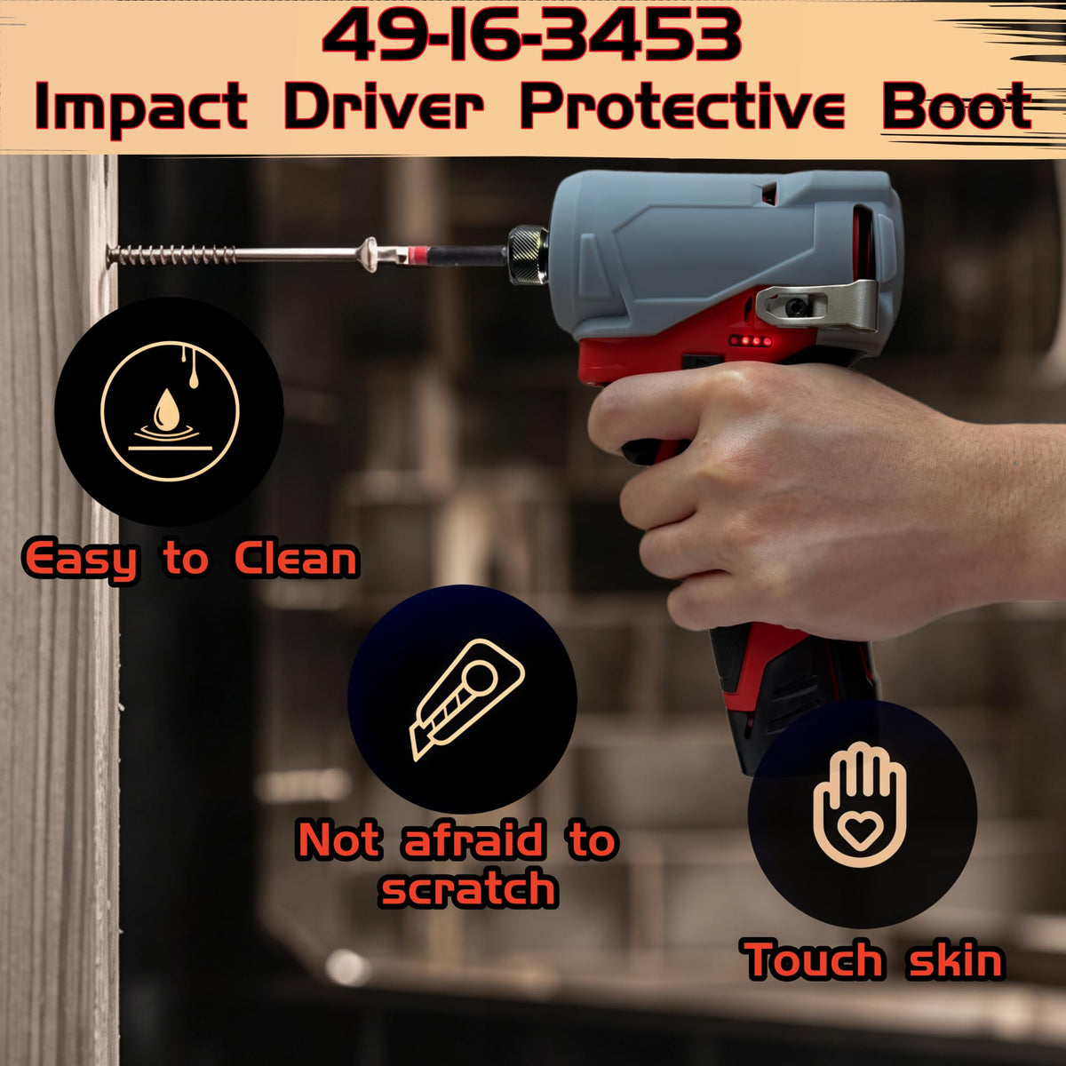 TTXSCZYH 49-16-3453 Impact Driver Protective Boot for M12 FUEL 1/4" Cordless Hex Impact Driver 3453-20 - Replacement Protective Cover Case (1 Pack) (Grey)