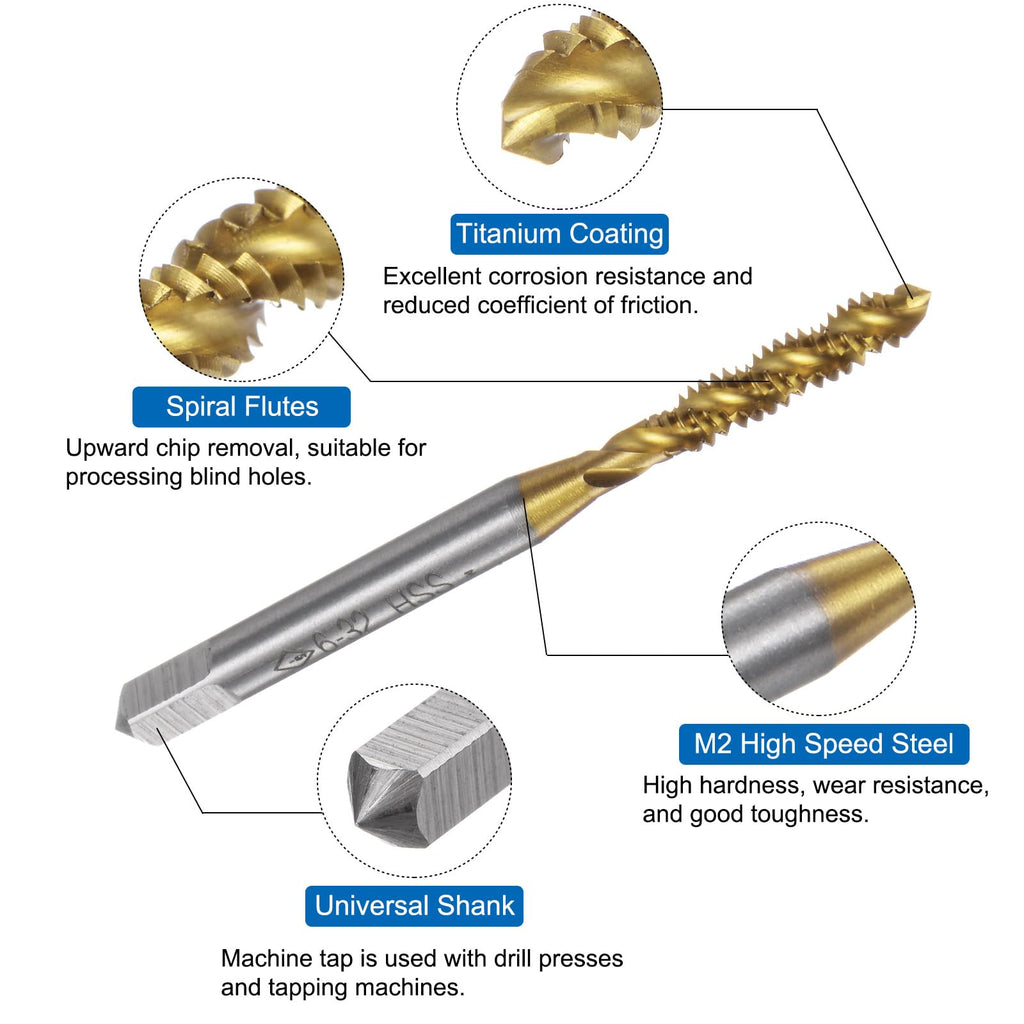uxcell 2pcs Spiral Flute Thread Taps,6-32 UNC H2 Screw Threading Tap