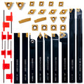 UpJiaflarish Carbide Lathe Tools，Lathe Turning Tool Set with 9 Pcs 1/2 Inch Holder & 18 Pcs Carbide Inserts for Metal Processing