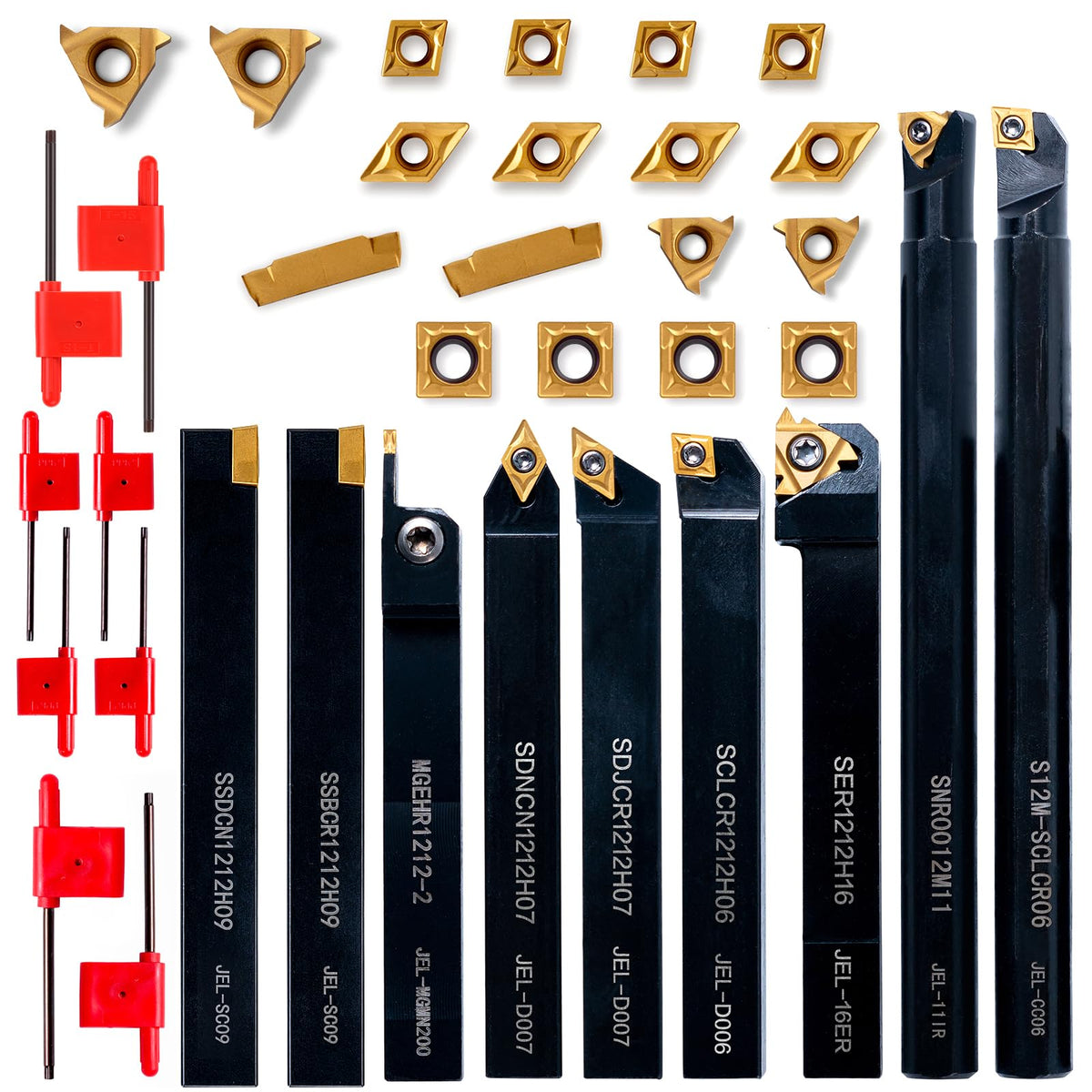 UpJiaflarish Carbide Lathe Tools，Lathe Turning Tool Set with 9 Pcs 1/2 Inch Holder & 18 Pcs Carbide Inserts for Metal Processing