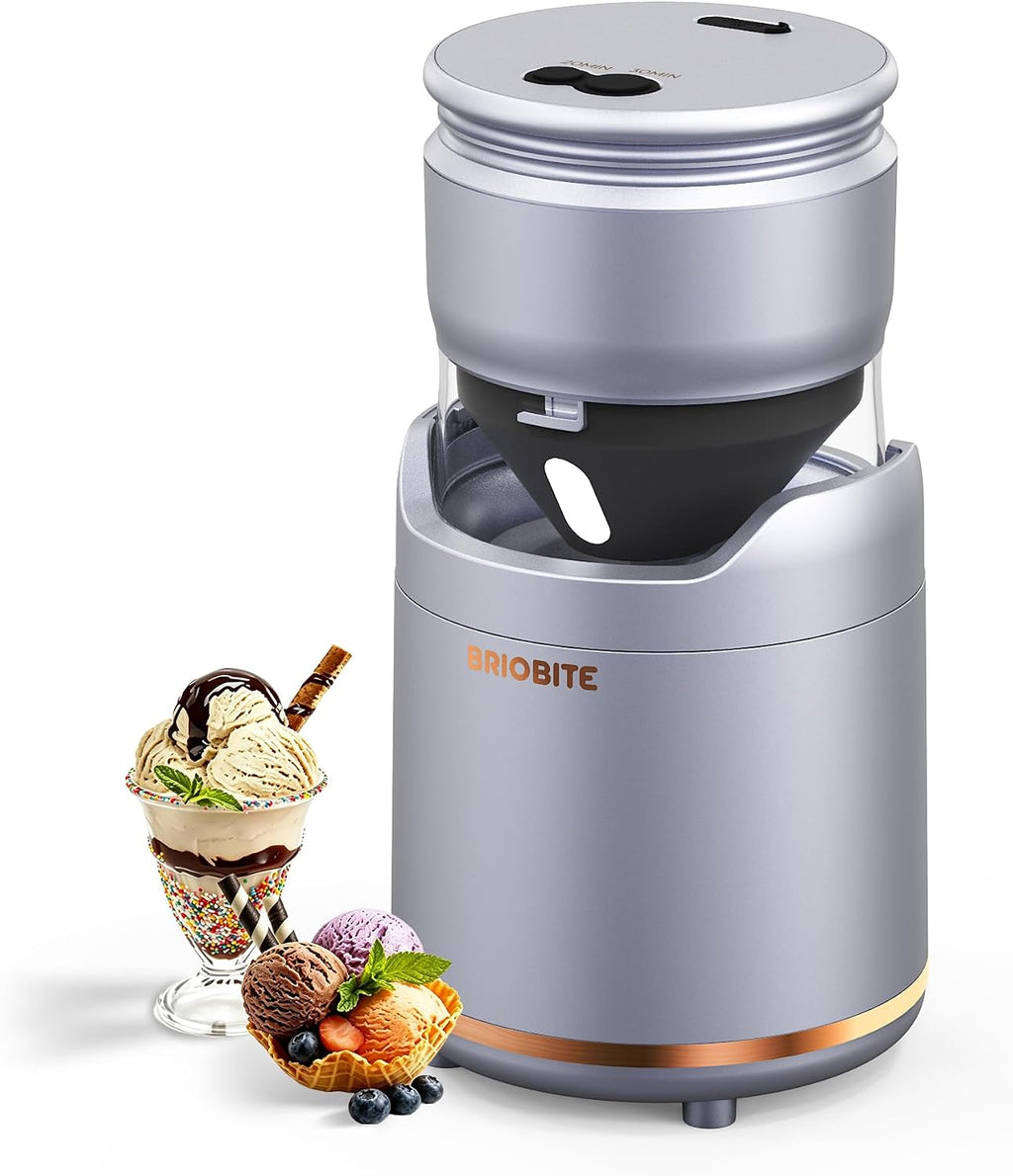 Ice Cream Maker Machine,Quiet,Rechargeable,1–2 Servings,Silver