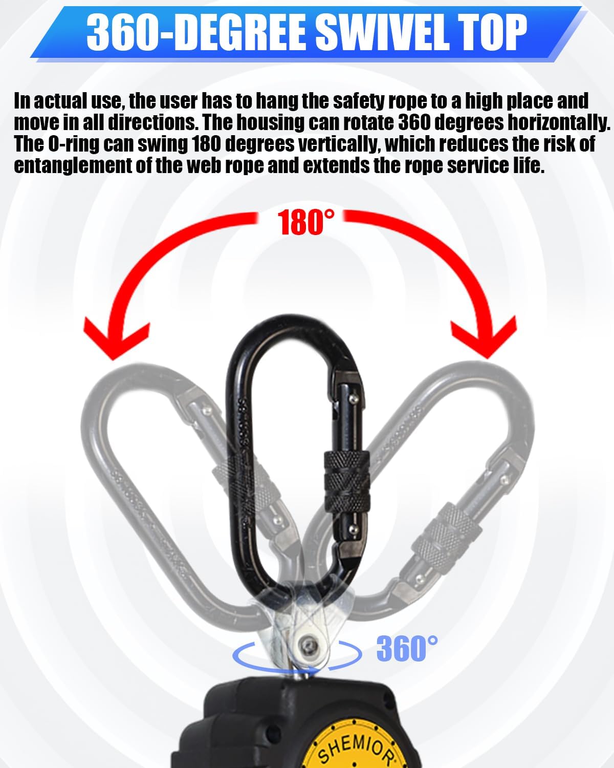 Swivel Top Self Retracting Lifeline, Shemior 6FT SRL, Retractable Lanyard | Web, Safety Harness Fall Protection Kit