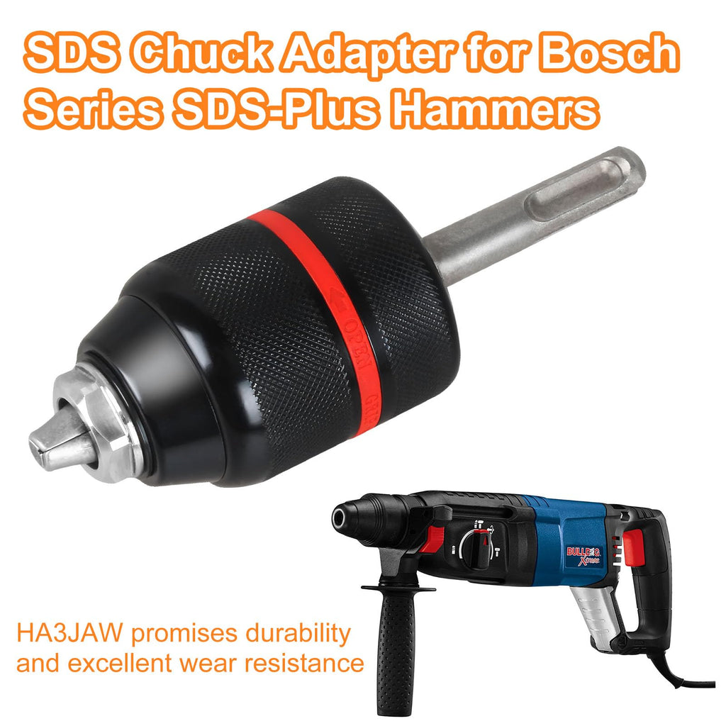 1/2-Inch HA3JAW Keyless Chuck for Bosch SDS-Plus Hammers, 3-Jaw Self-Tighten Drill Chuck Adapter for Bosch Hammer Drill, Chucks with 3/8" SDS-Plus Shank