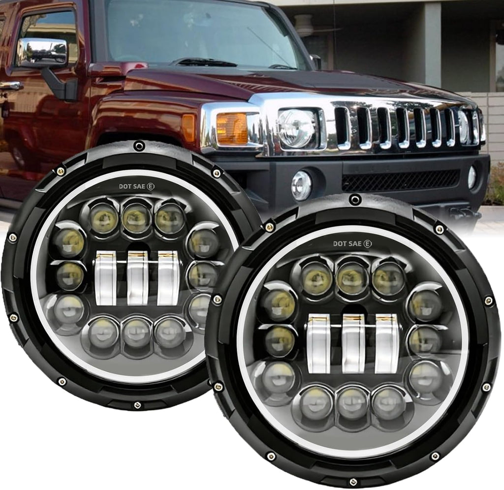 7 INCH Round Headlight assembly DOT Approved Hi/Lo Sealed Beam with DRL Turn Signal Headlights Bulb Replacement Compatible with Hummer H2 H3 H3T 2006-2010 Car Lights,Pack of 2
