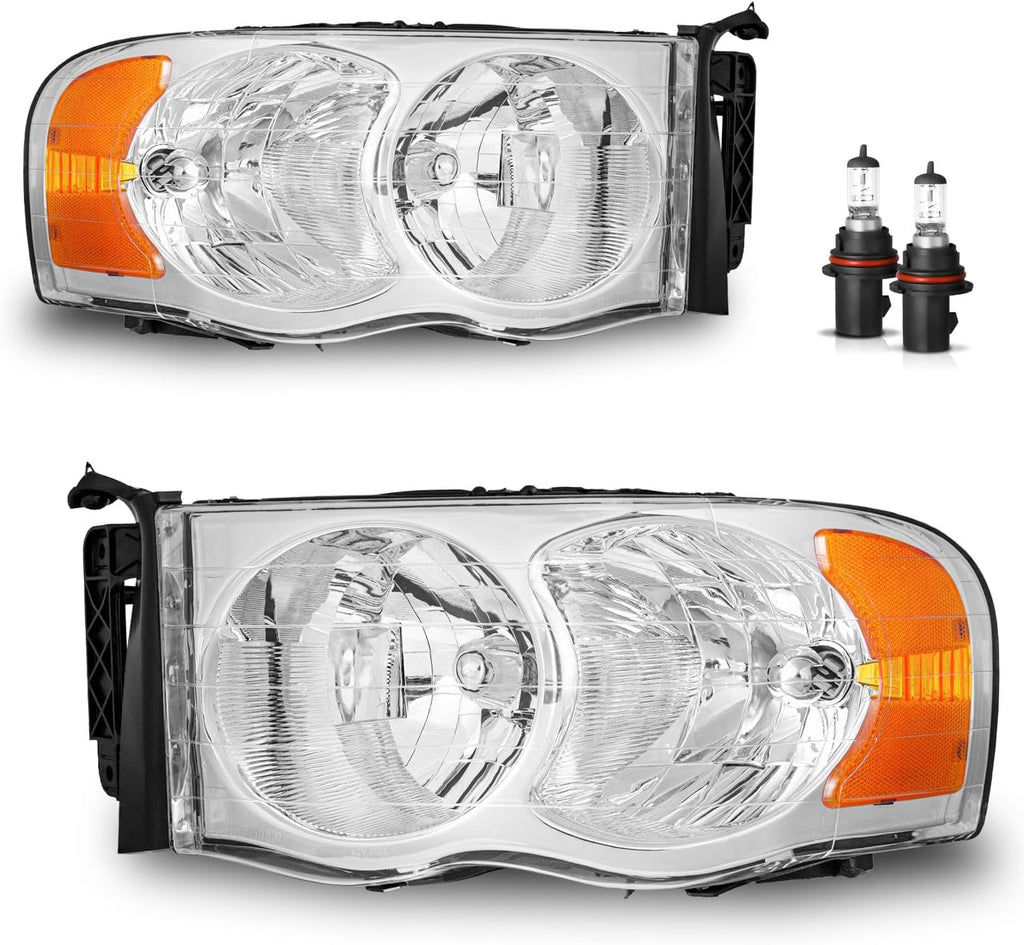Halogen Headlights W/Bulbs for 2002-2005 Dodge Ram 1500