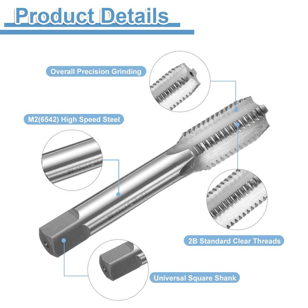 uxcell Hand Bottom Tap 3/4-10 UNS 2B Thread Bottoming Style Threading Tap