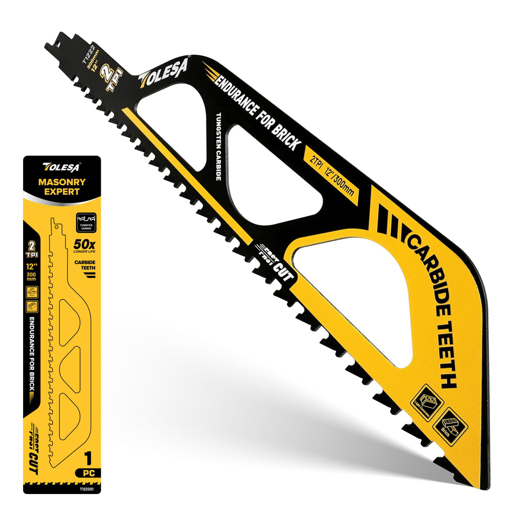 TOLESA Carbide Reciprocating Saw Blade, 12-Inch 2TPI for Masonry, 1-Pack