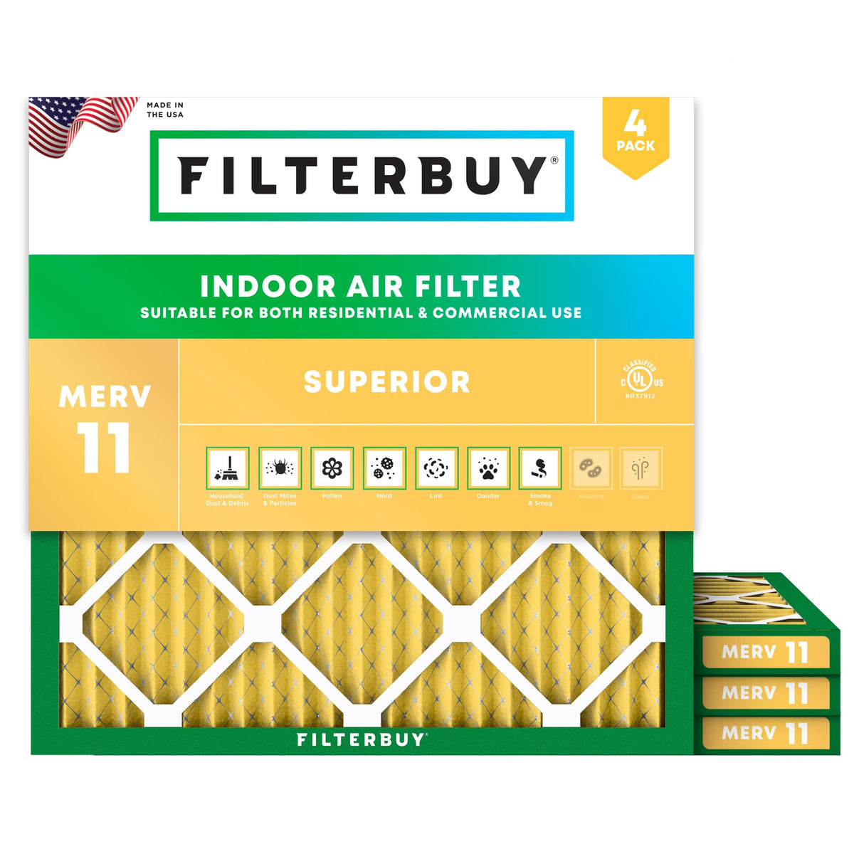 11.5x11.5x1 Air Filter MERV 11 Pet & Allergy Defense (4-Pack)
