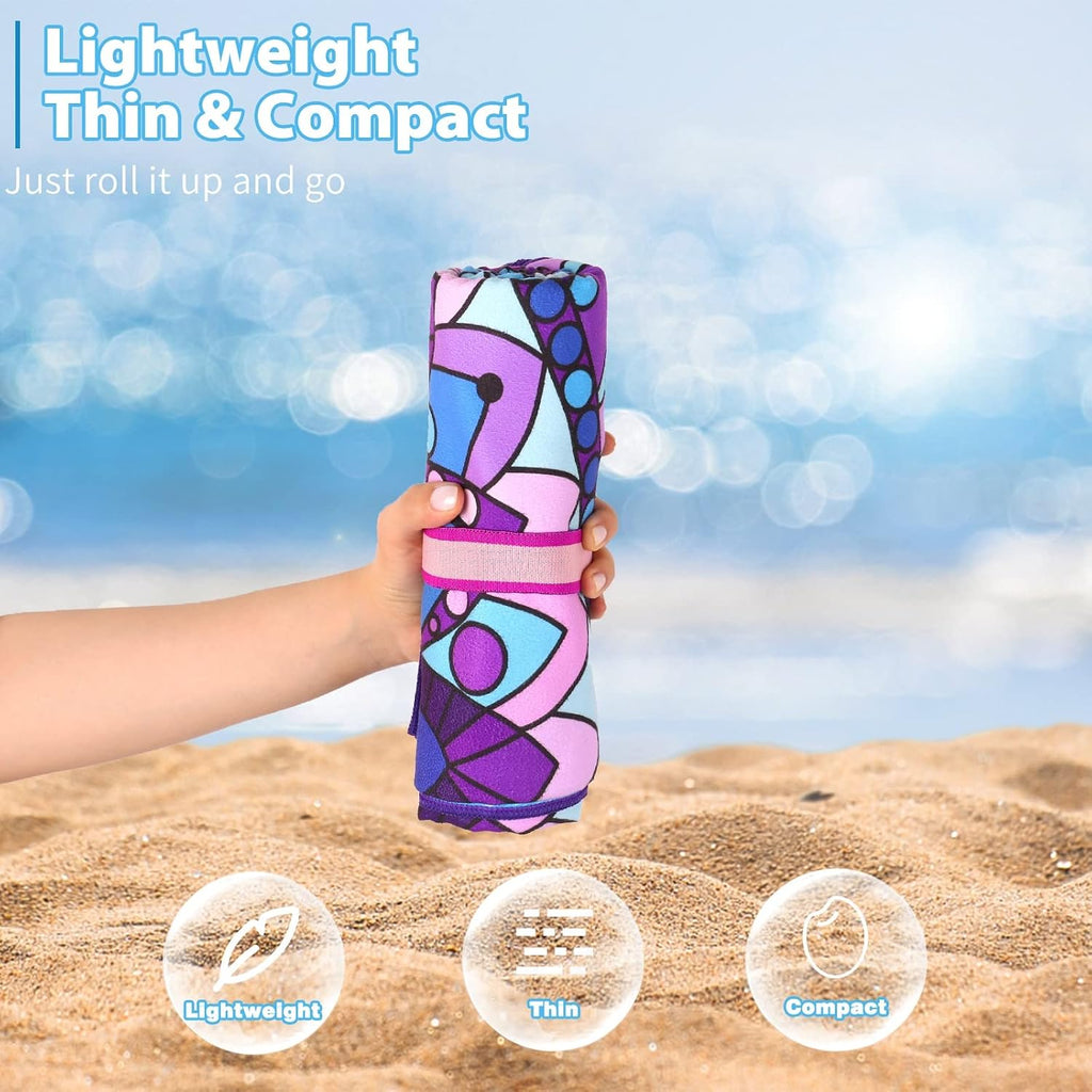 Microfiber Beach Towel with Bag Oversized 71x32 Sand Free 2 Pack | Thin Lightweight Extra Large Towels for Adults