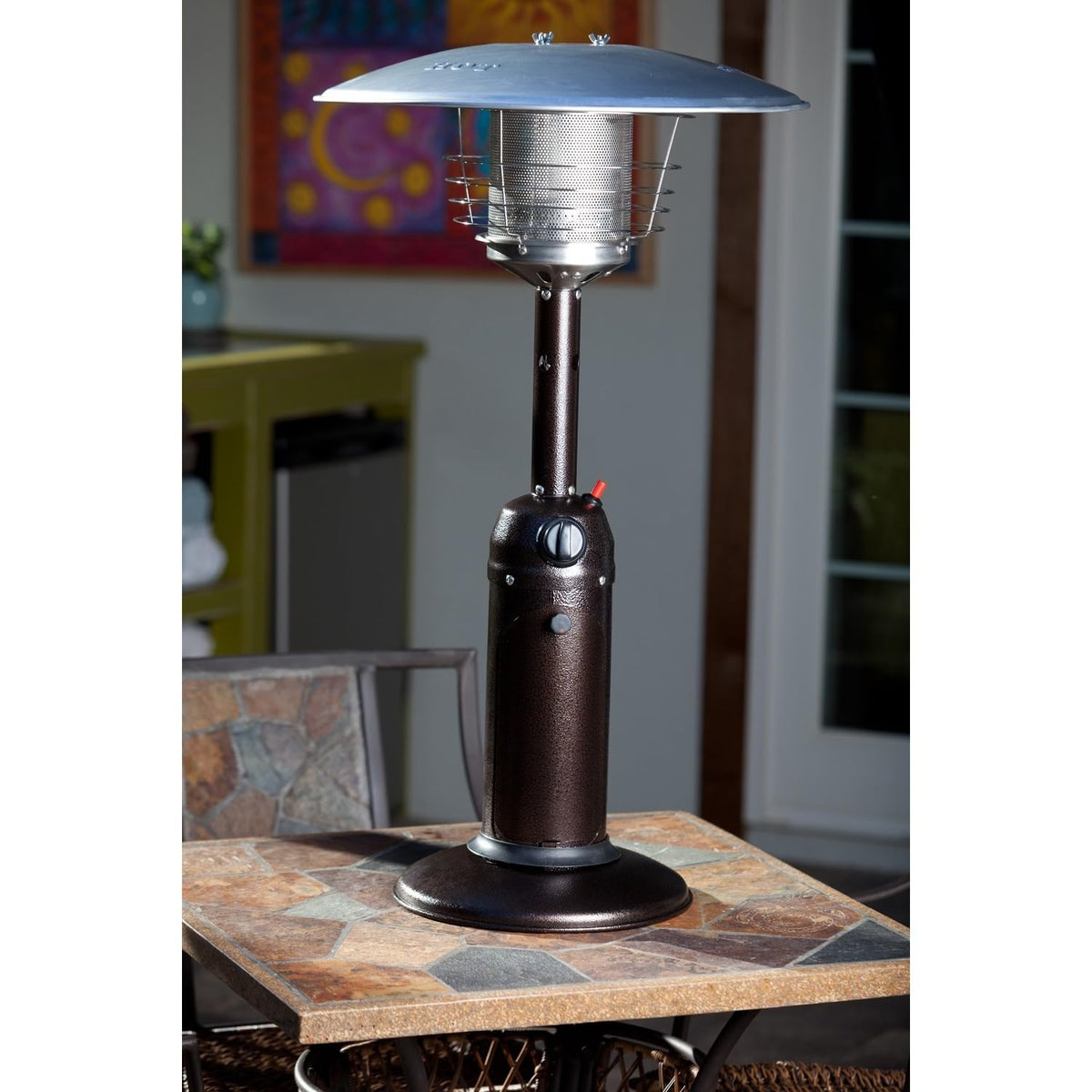 Patio Heater - 11,000 BTU Tabletop - Hammered Bronze - Safe & Portable
