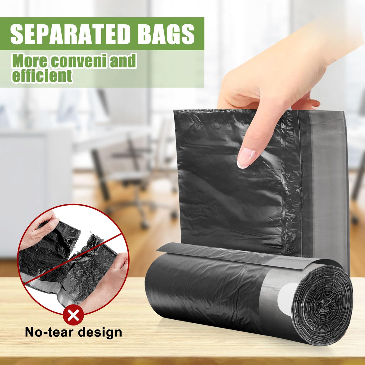 6 Gallon Trash Bags Drawstring, 132 Count, Black