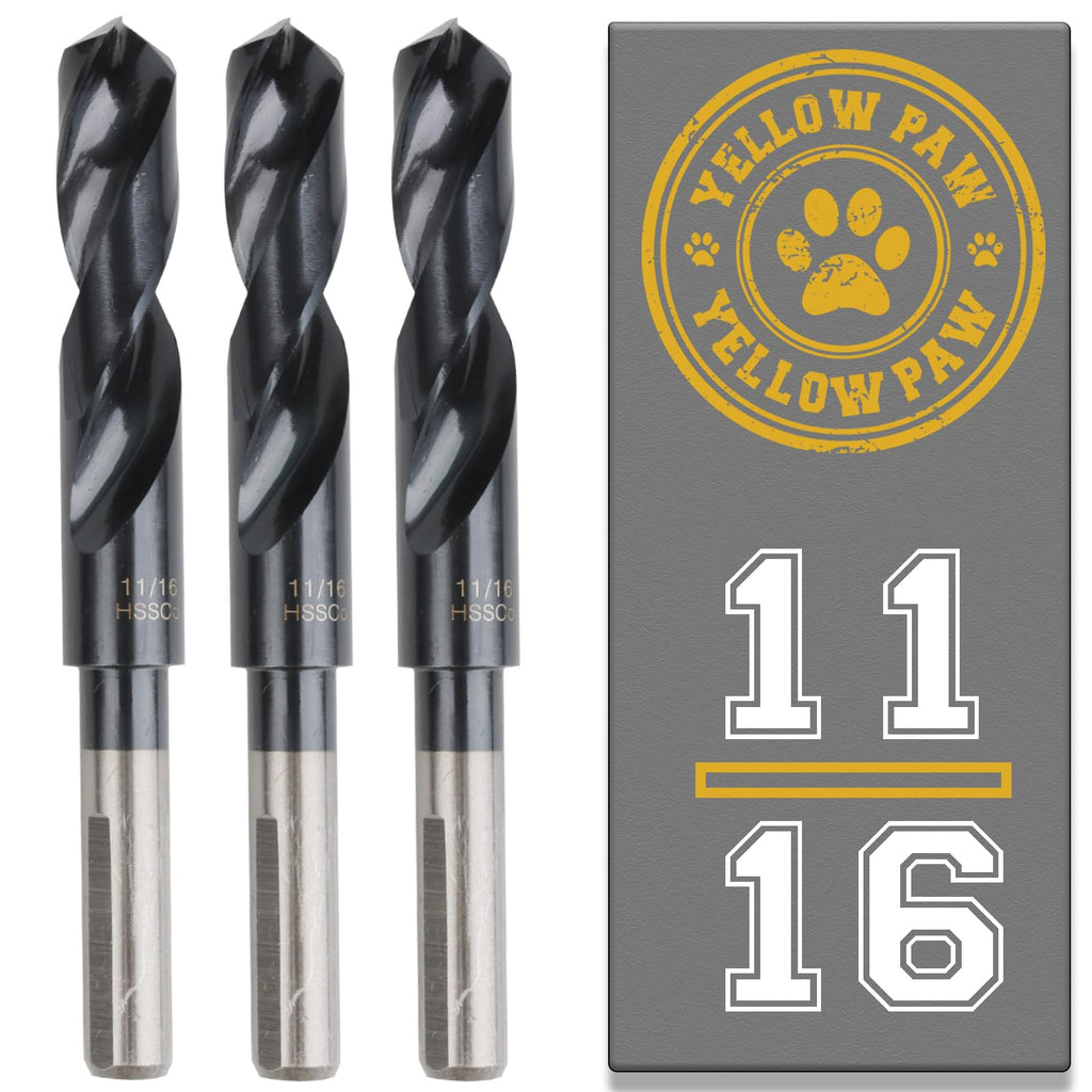 11/16 Inch Drill Bit (3 Pack) Industrial Grade M35 Cobalt Titanium Aluminum Nitrite - 11/16" Diameter & Total Length of 6" with Working Length of 3" Easily Drill Into Metal, Steel, & Aluminum
