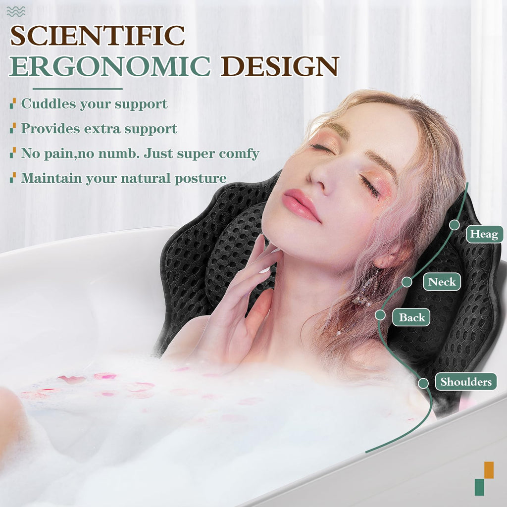 Bath Pillow RUVINCE Ergonomic Luxury Bathtub Pillow with Head,Neck, Shoulder and Back Support, 4D Bath Pillows for
