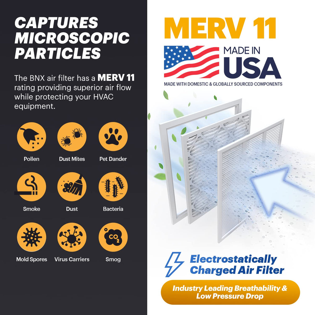 TruFilter 16x20x1 Air Filter MERV 11 (6-Pack) - MADE IN USA - Allergen Defense Electrostatic Pleated Air Conditioner