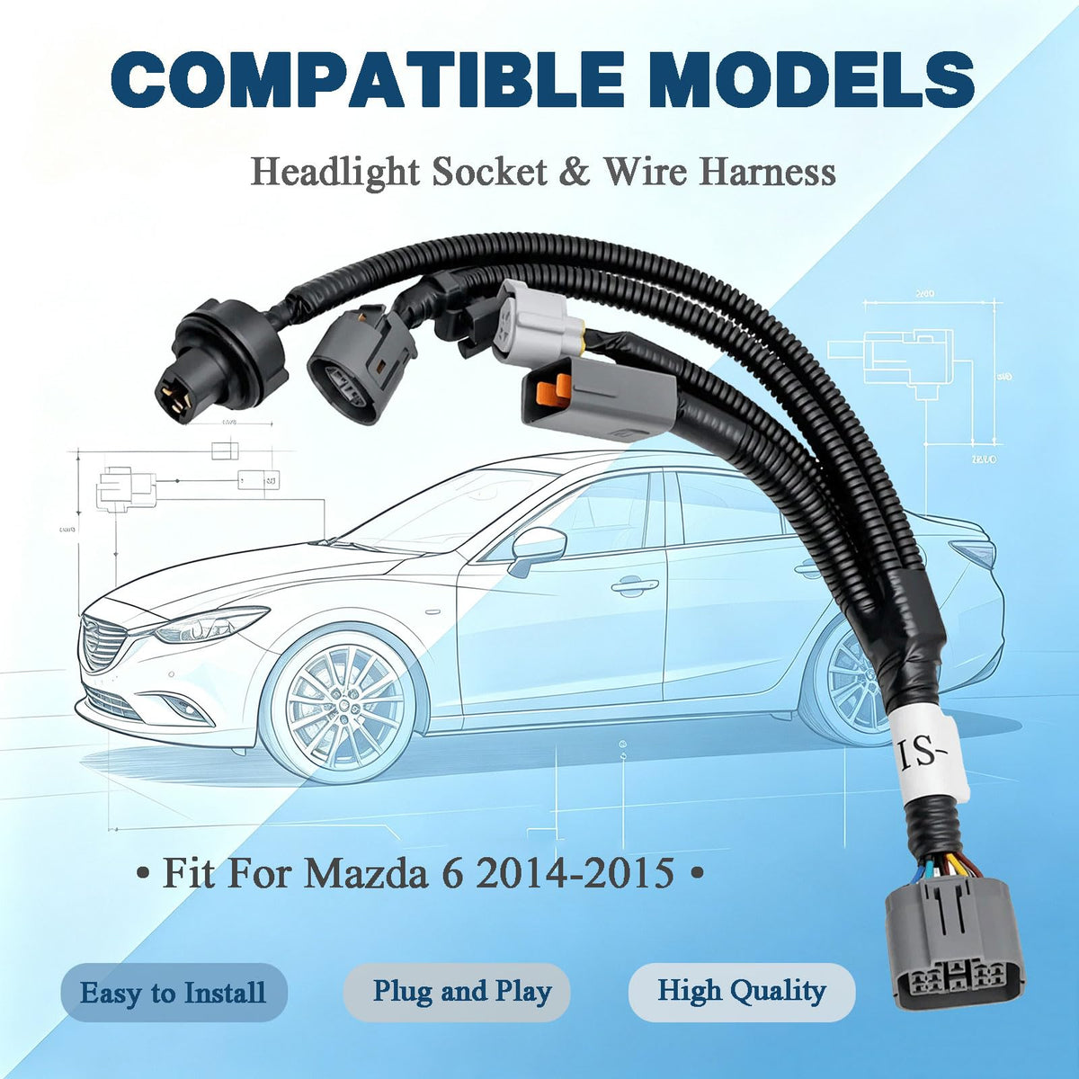 GJS1-51-0K6 Headlight Socket & Wire Harness Fit for Mazda 6 2014-2015