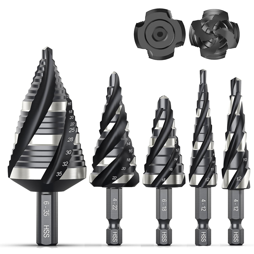 THINKWORK 5 Pcs HSS Step Drill Bit Set (Metric), Unibit for Metal-59 Steps