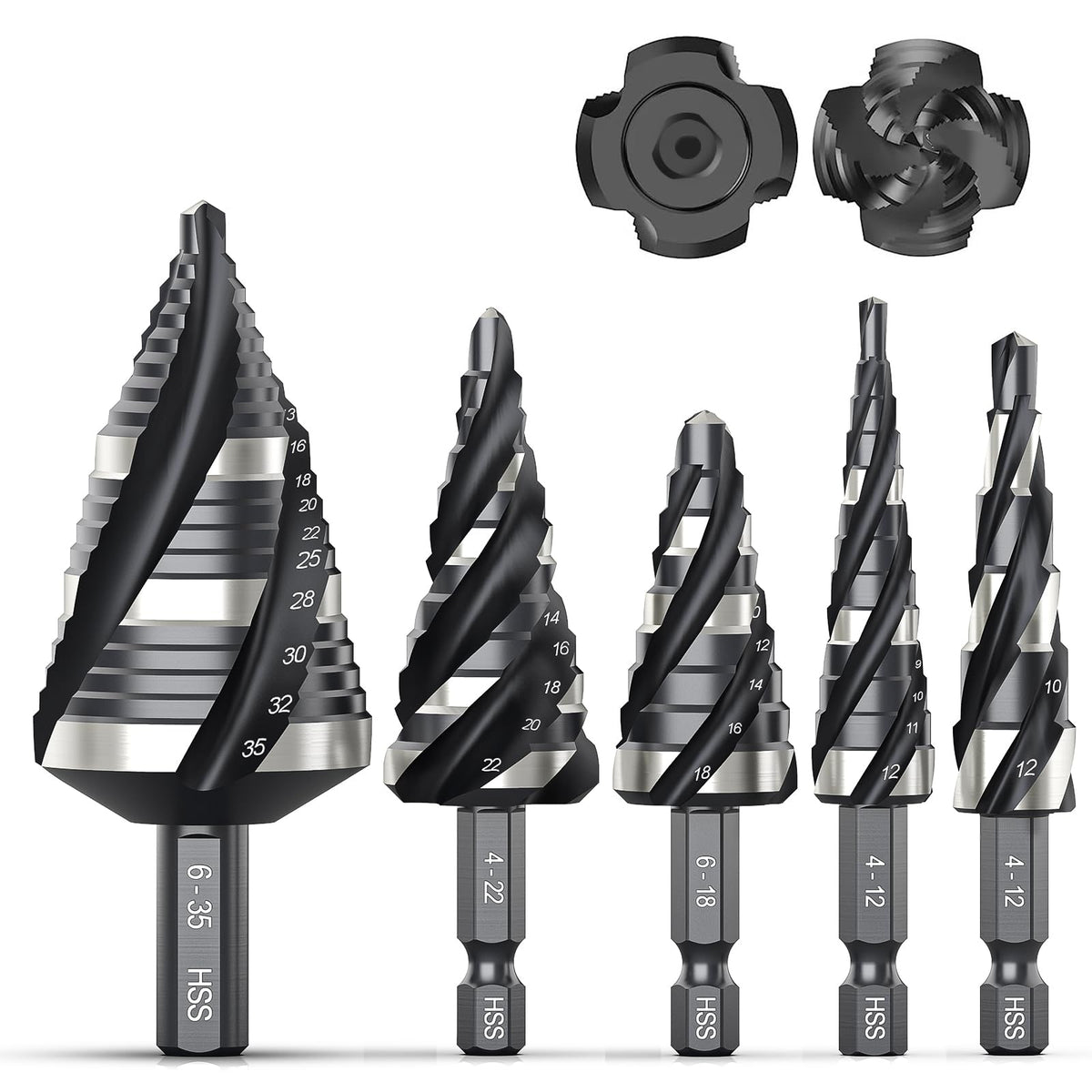 THINKWORK 5 Pcs HSS Step Drill Bit Set (Metric), Unibit for Metal-59 Steps