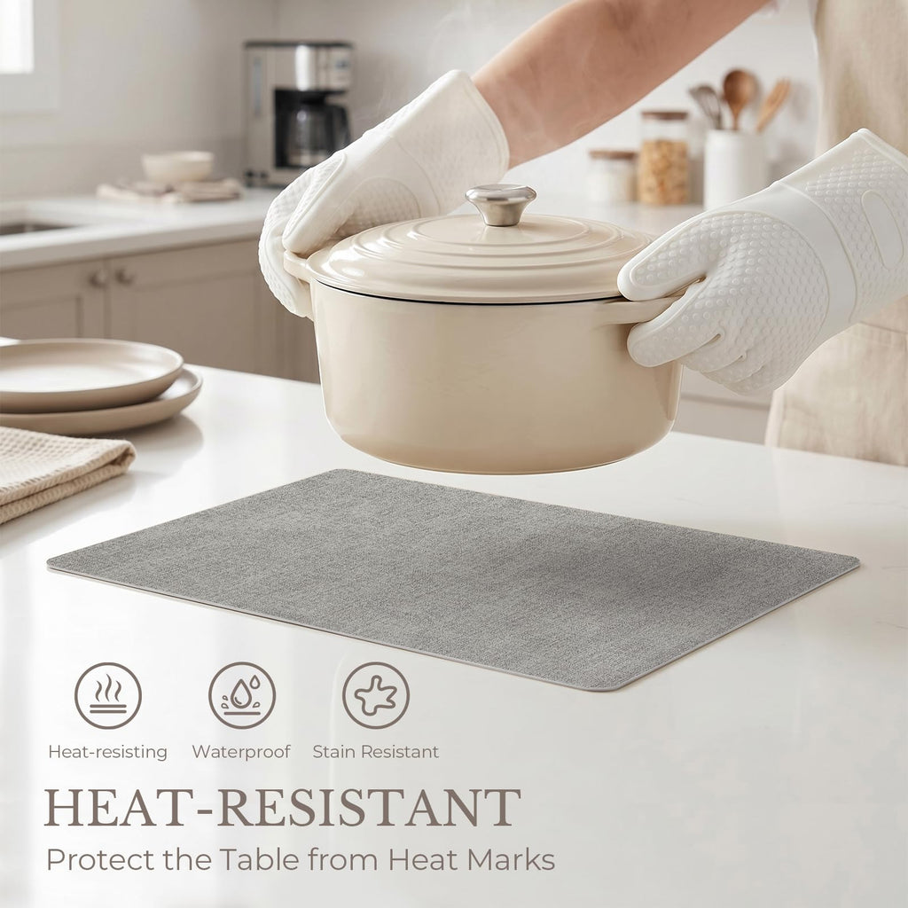 Faux Leather Vinyl Placemats Set of 6, Light Grey