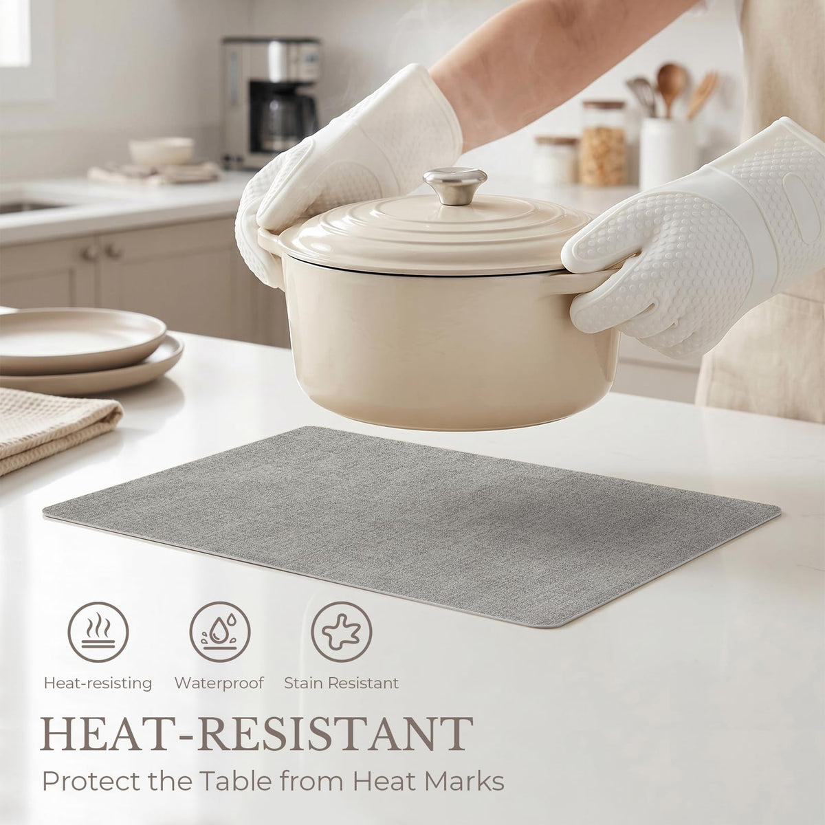 Faux Leather Vinyl Placemats Set of 6, Light Grey