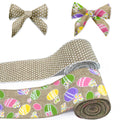 2 Rolls 10 Yards Easter Wired Edge Ribbon, 2.5inch Flaxen Natural Dots Burlap Ribbon Bows for Wreath, Colorful Eggs
