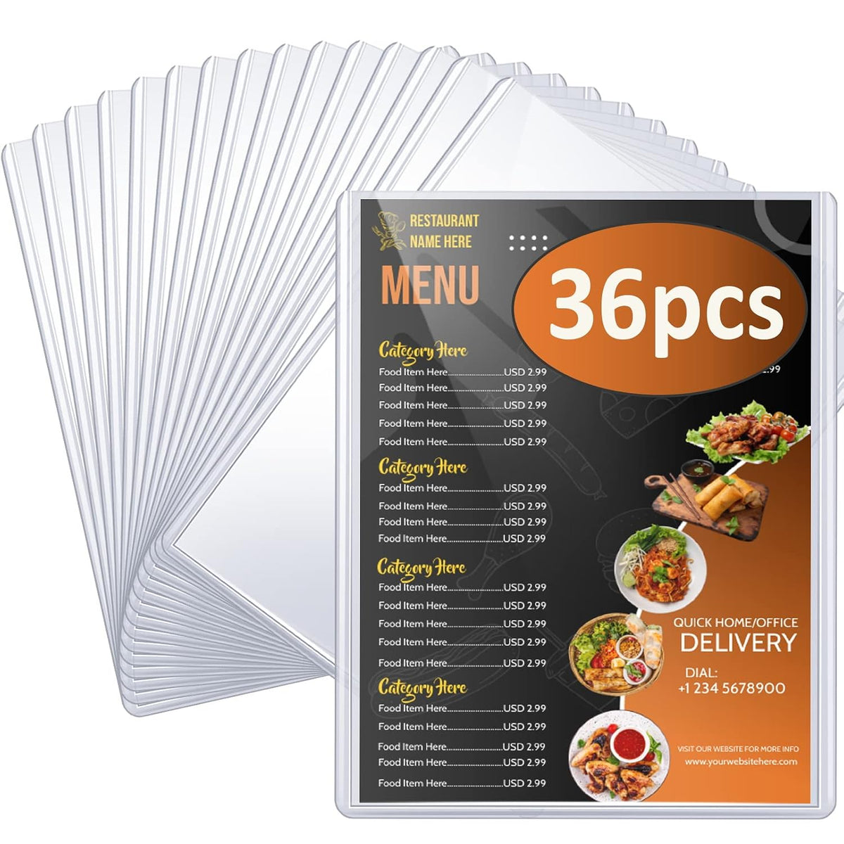 Menu Covers 8.5 x 11, 36 Pack, 2 View Restaurant Menu Covers, Vinyl