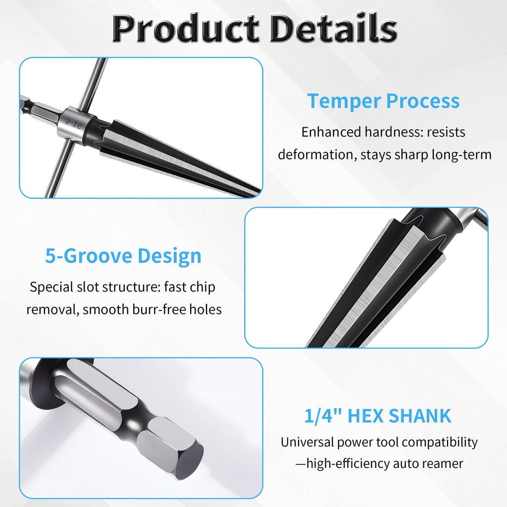 FOCMKEAS T Handle Tapered Reamer Set, 3-13 & 5-16 mm, Hex Shank