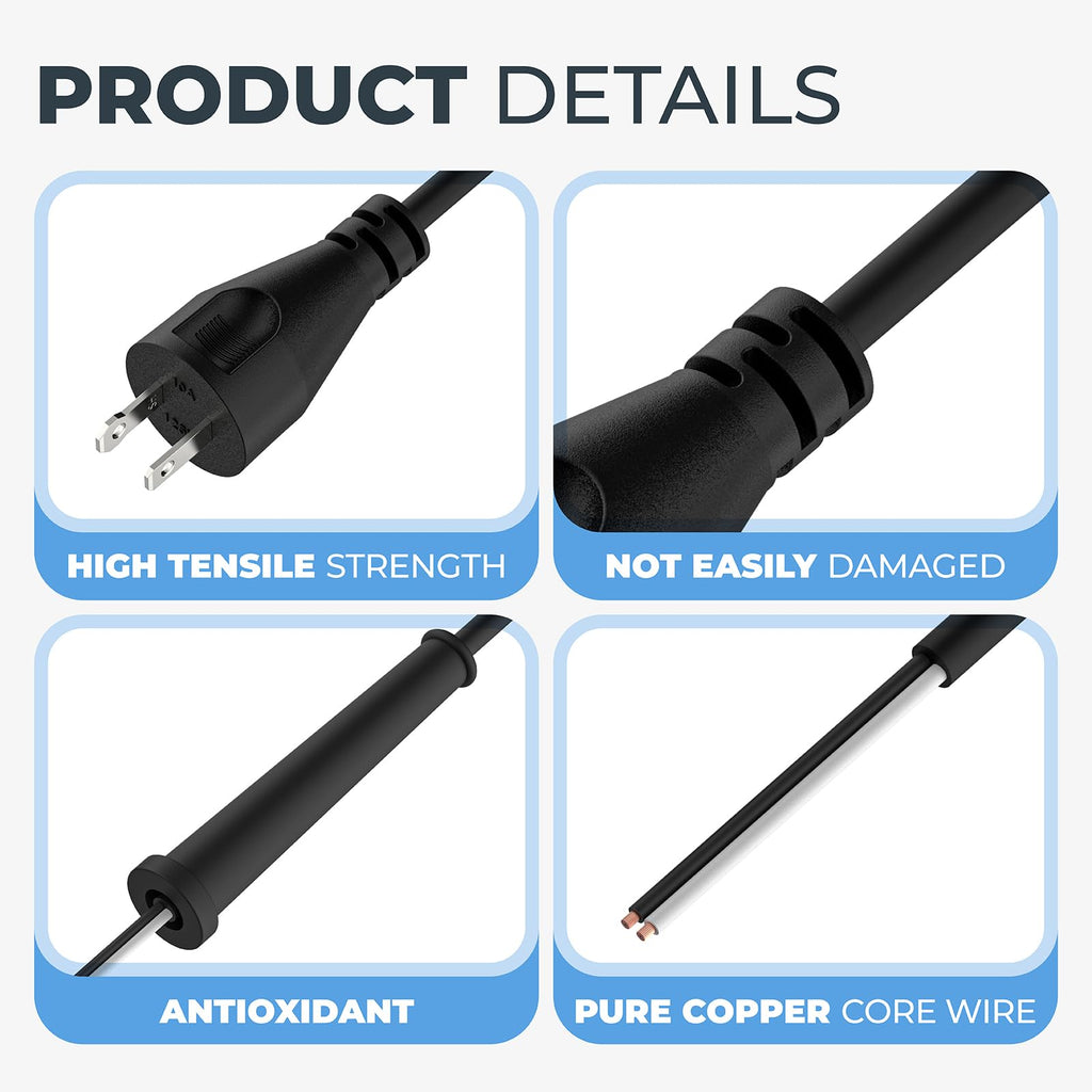 33007298 Power Cord for DEWALT Corded Electric Tools, 2 Wire 18 Gauge (8Ft)