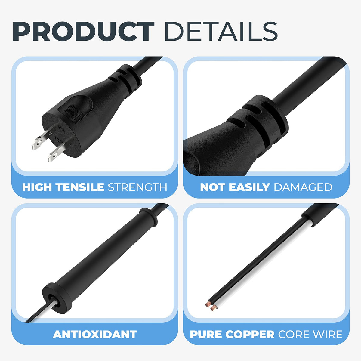 33007298 Power Cord for DEWALT Corded Electric Tools, 2 Wire 18 Gauge (8Ft)