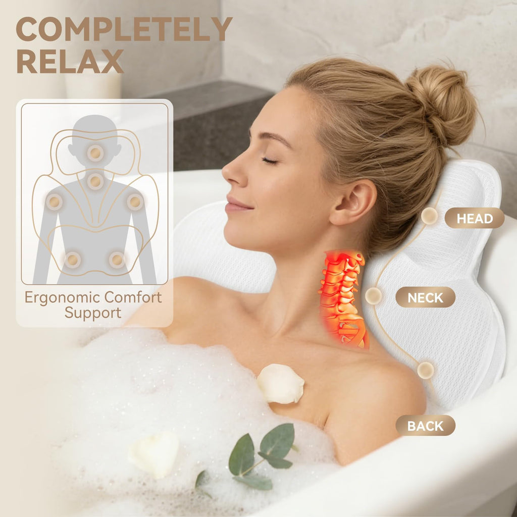 Bath Pillows for Tub - Luxury Bathtub Pillow Neck, Head, Back Support