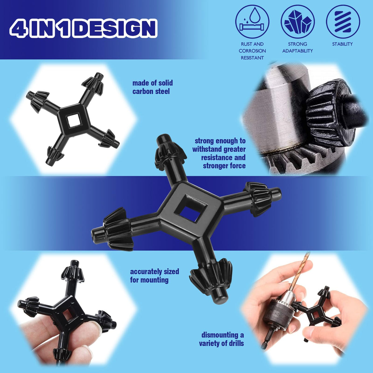 Waltool 8Pcs Universal 4 in 1 Drill Chuck Key Wrench and 3/4" 5/8" 1/2" 3/8" 1/4" 5/32" T-Handle Keyless Chuck Drill Press for Electric Drill Clamping Tool