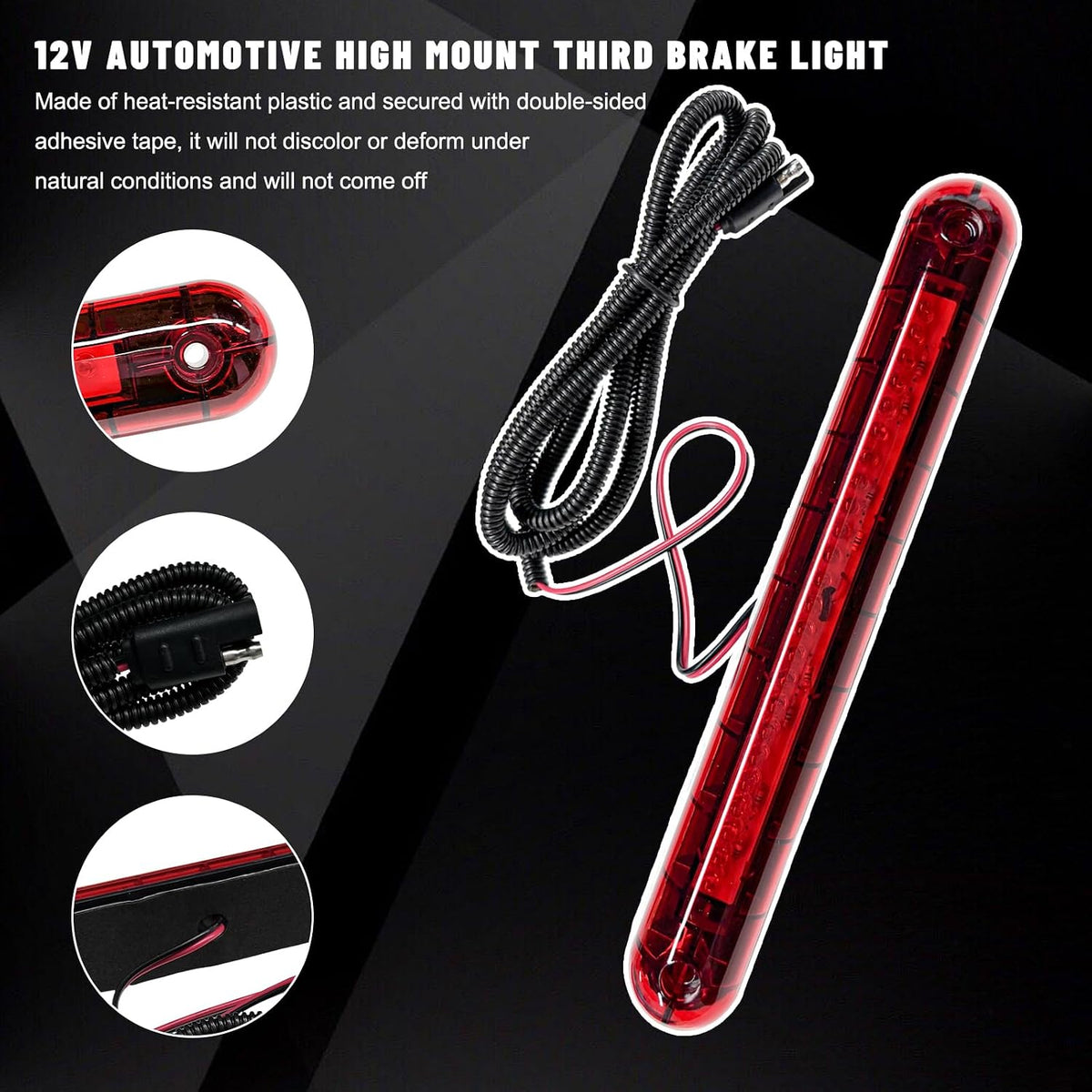 Third Brake Light, 24 LED 12V Waterproof Car High-Mounted Rear Brake Tail Lamp, High Level 3rd Braking Lamp Stop Light Assembly for Sedans SUVs Trucks, Car Accessories