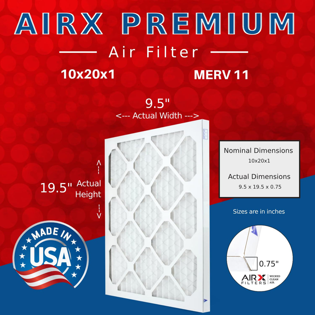 10x20x1 Furnace AC Filter MERV 11 Allergy 6-Pack