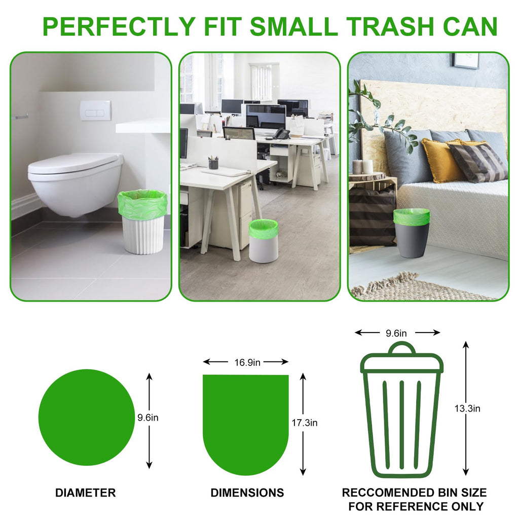 Compostable Trash Bags 2 Gallon - Bulk Mini Rubbish Waste Can Liners Unscented Strong Thick Biodegradable Tiny