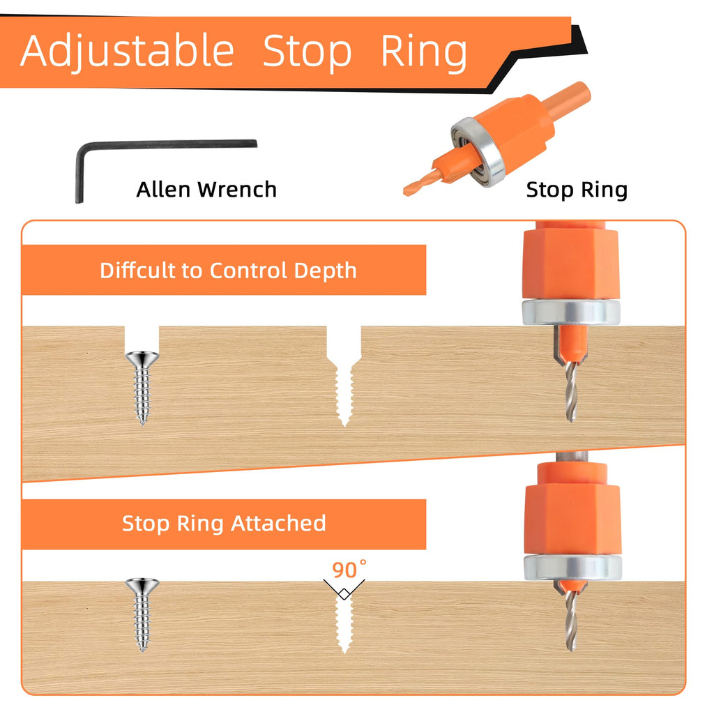 Kauwm 6-Piece Wood Countersink Drill Bit Set with 3/8-Inch Punch Pliers