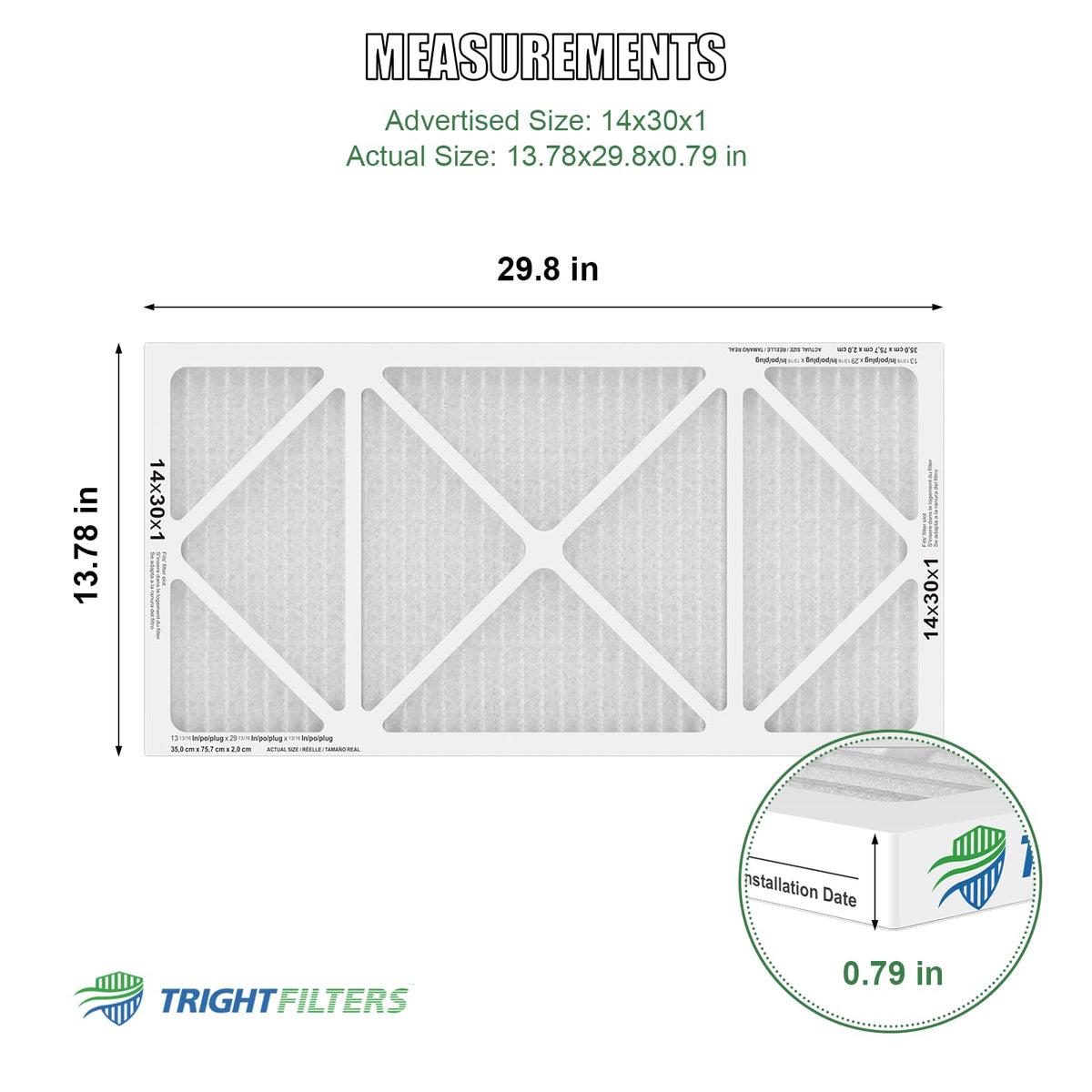 14x30x1 Air Filter 4 Pack, MERV 8 Pleated HVAC Furnace Filter