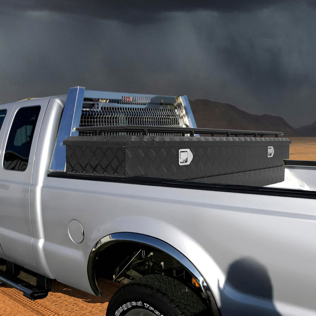 Crossover Tool Box 63"x20"x15" Waterproof Lockable Aluminum Black Truck Storage Box with Luggage rack For