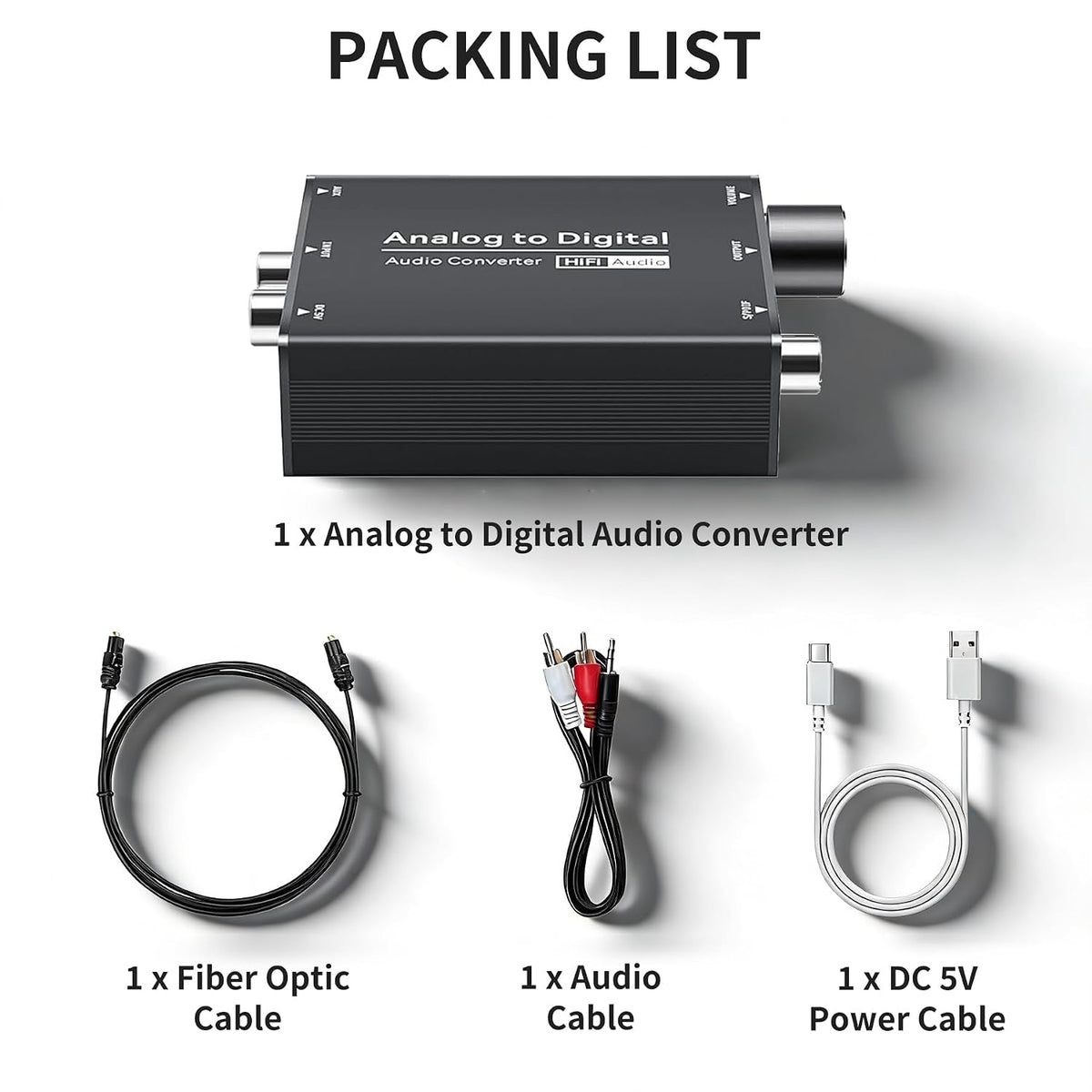 Analog to Digital Audio Converter, RCA to Optical | 3.5mm AUX Jack Toslink, Coaxial Adapter, Adjustable Volume, w/