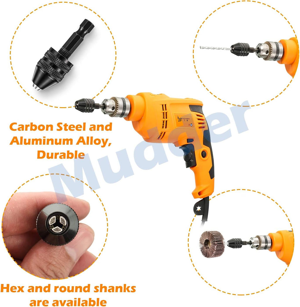 Mudder 4 Pcs Keyless Drill Chuck for Impact Driver, 1/4, 1/8, 1/16 Inch