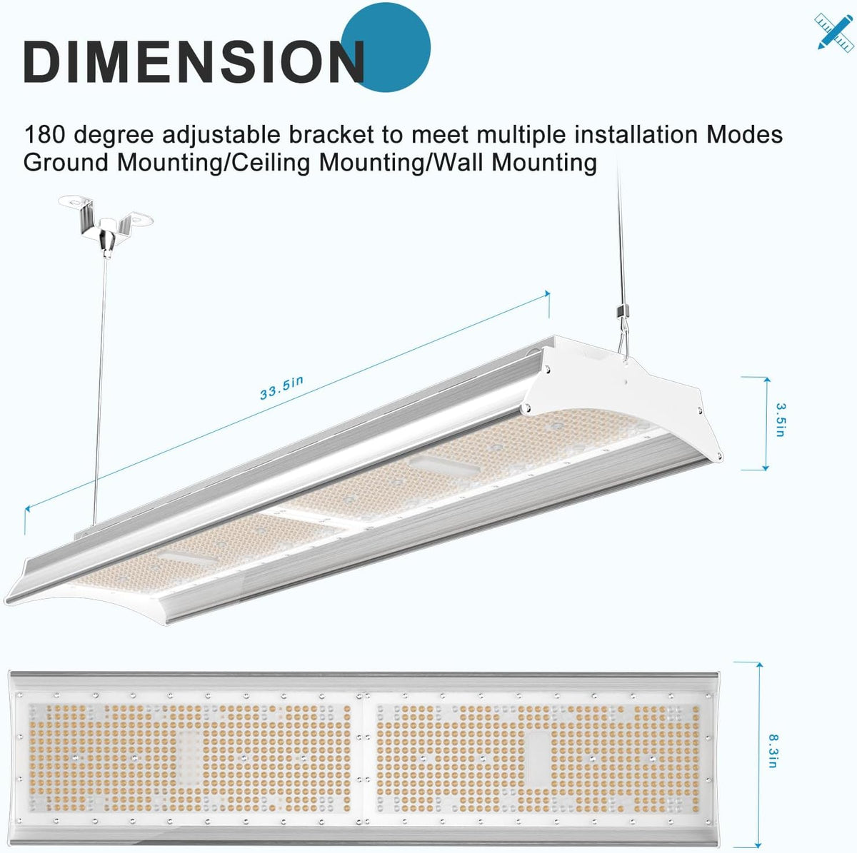 Lightdot 500W Linear LED High Bay Shop Lights, 2 Pack ETL Certified