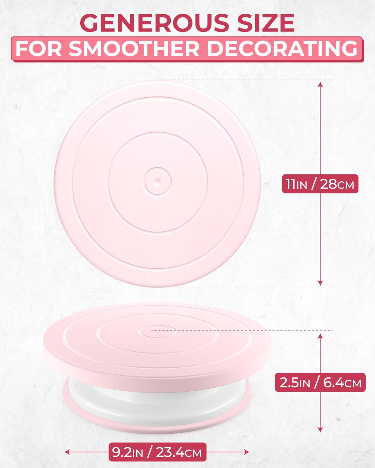 11 Inch Plastic Cake Decorating Turntable, Rotating Cake Stand for Beginners, Smooth Clockwise & Counterclockwise