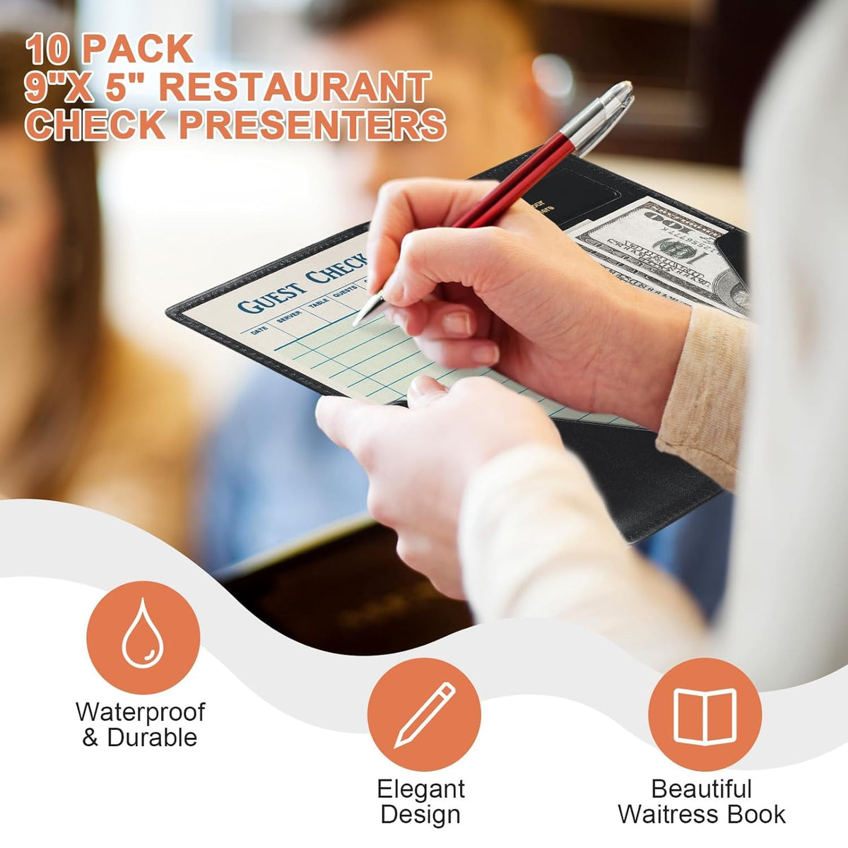 Leather Restaurant Check Presenters, 10Pcs 9 x 5" Guest Card Holder