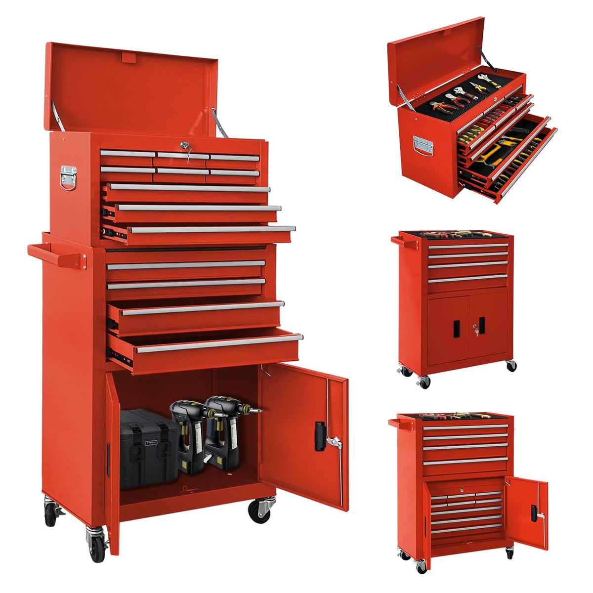 13-Drawer Double Door Rolling Tool Chest, 2 in 1 Detachable Tool Chest,Tool Box with Drawers and Wheels, Large Tool