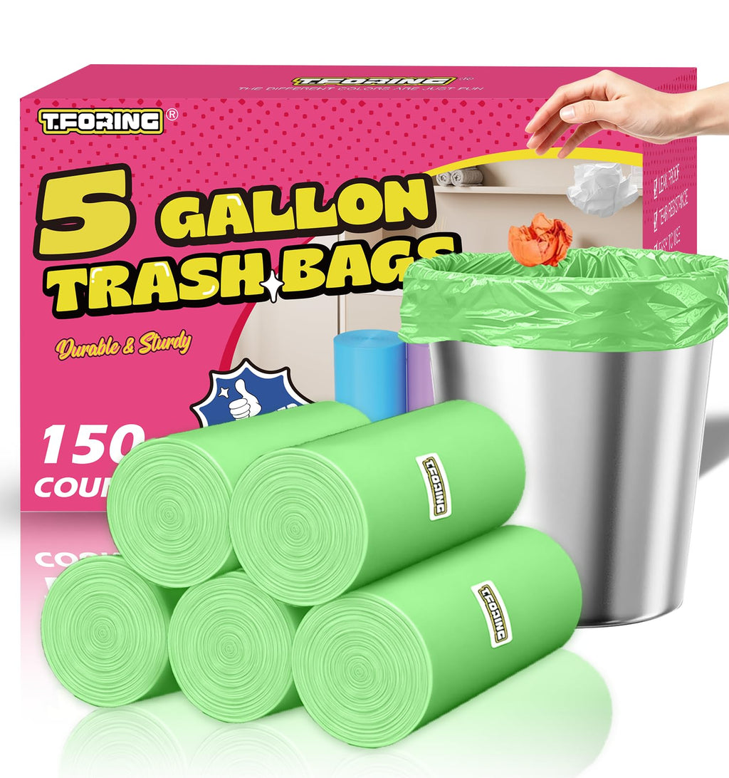 Small 5 Gallon Trash Bags Unscented, 0.94 Mil, Green, 150 Count