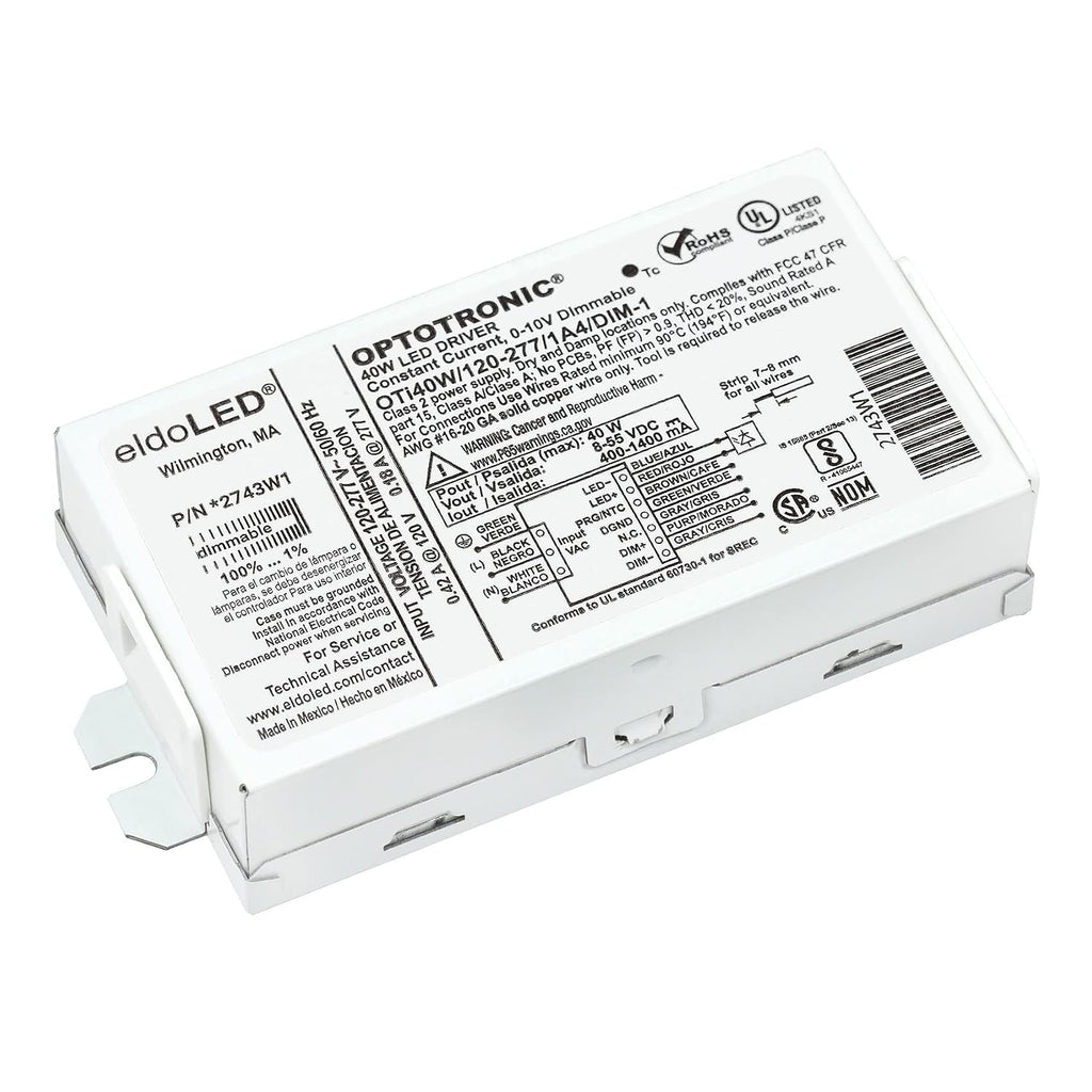 Pack of 10 - eldoLED *2743W1 OPTOTRONIC Programmable Compact 40 Watts Constant Current LED Driver, 0-10V Dimmable OTi40W/120-277/1A4 DIM-1 - Replacement/Compatible with Osram 57351
