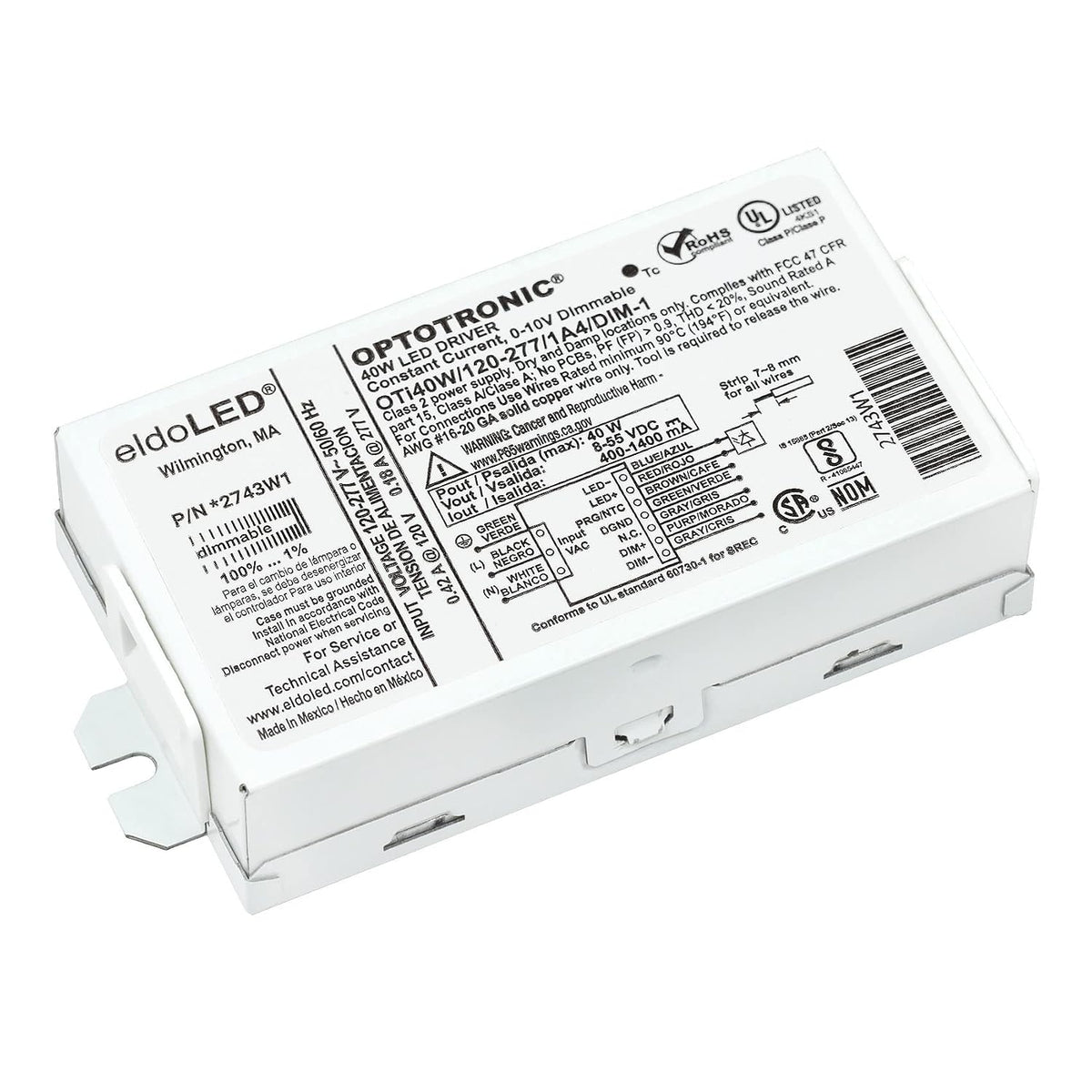 Pack of 10 - eldoLED *2743W1 OPTOTRONIC Programmable Compact 40 Watts Constant Current LED Driver, 0-10V Dimmable OTi40W/120-277/1A4 DIM-1 - Replacement/Compatible with Osram 57351