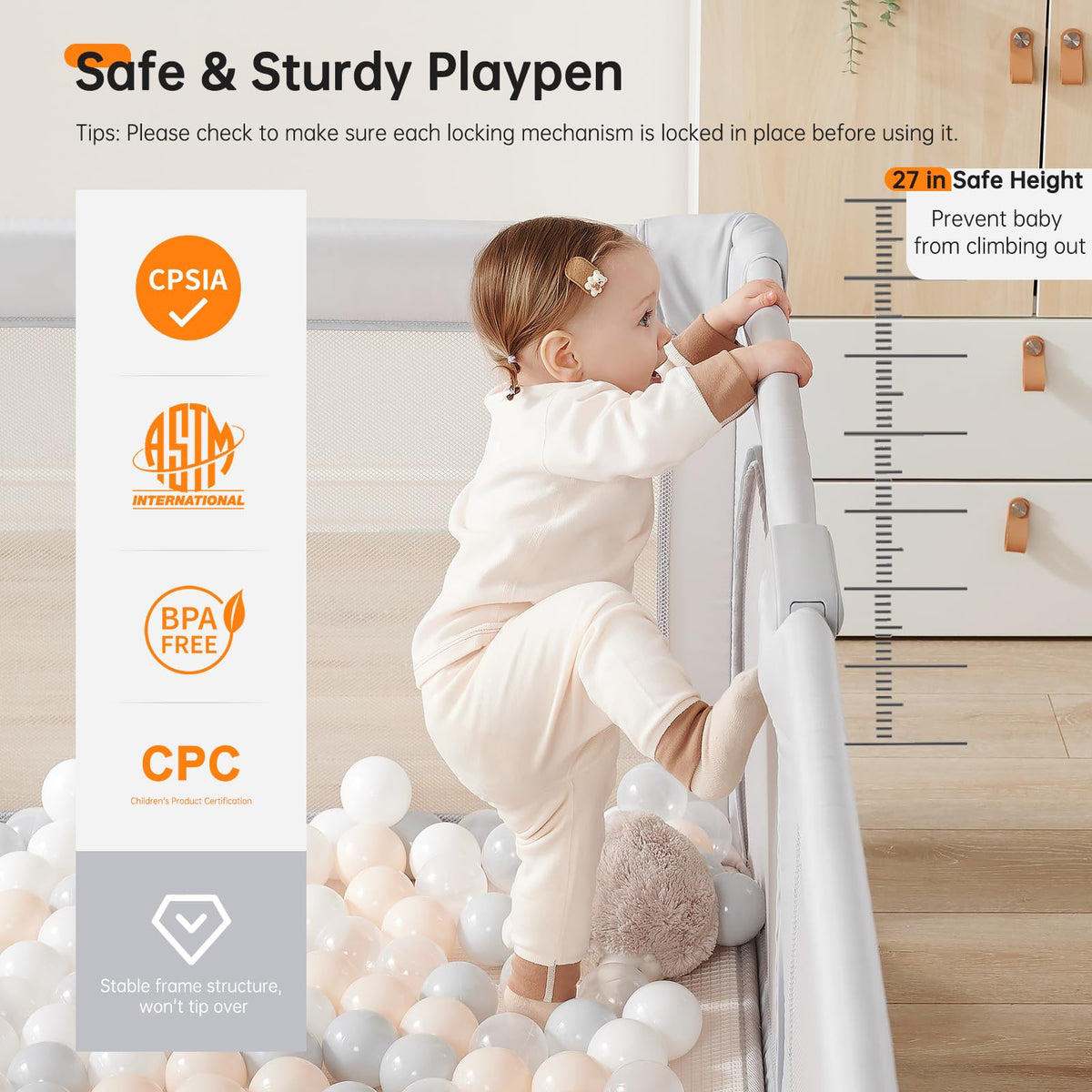 59" x59" Modular Foldable Baby Playpen & Safety Activity Yard with Locking Walk-Through Gate for Infants & Toddlers