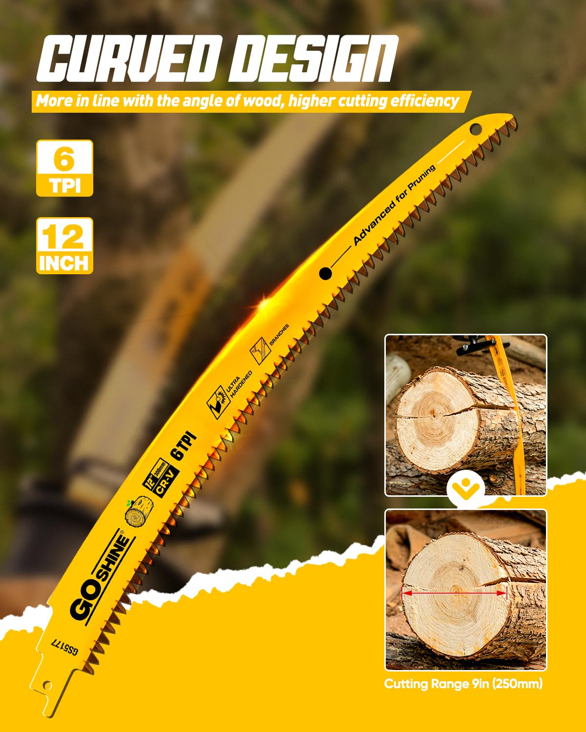 5 Pack,12 Inch Wood Pruning Reciprocating Saw Blades,6TPI Arc Pruning Blades for Reciprocating Saw, Japanese Teeth Sawzall Blades for Fast Tree Trimming & Wood Cutting,with Storage Box