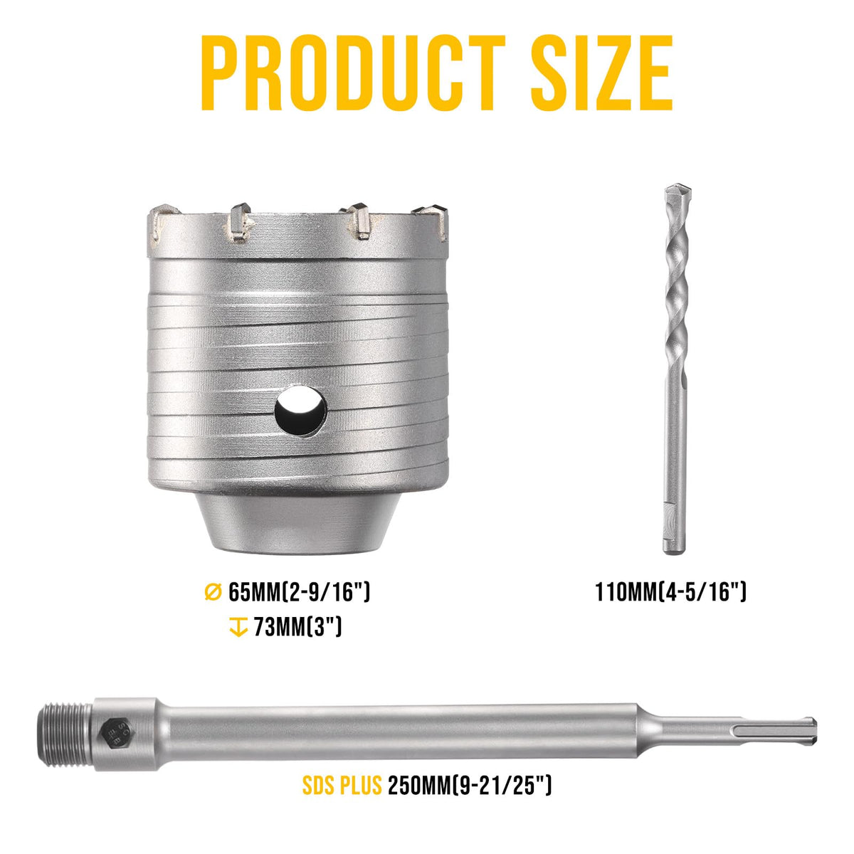 TGFTGF 2-9/16" Concrete Hole Saw Kit, Tungsten Carbide Masonry Hole Saw Kit with 9-27/32" SDS Plus Bit Shank Drill Bit Sets for Concrete, Brick, Stone, Cement, Tile, Wall Drilling