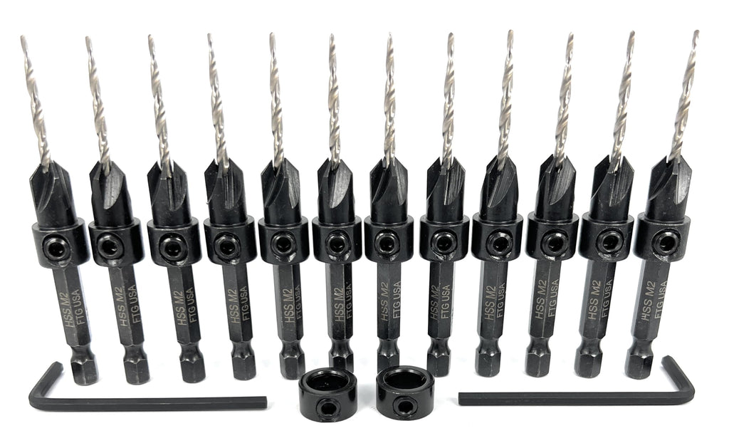 FTG USA 12 Pc #4 (7/64") Countersink Drill Bit Set with Tapered Drill Bits