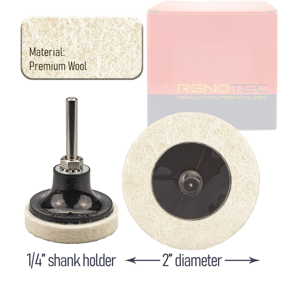 RENOTEC 40 Pcs 2 Inch Wool Disc, Premium Compress Wool, Cleaning & Polishing, on Metal Polishing, 1 Pc Holder Include